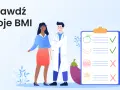 Lekarz mierzy kobietę taśmą, by sprawdzić co to jest BMI. Obok lista z zaleceniami żywieniowymi.