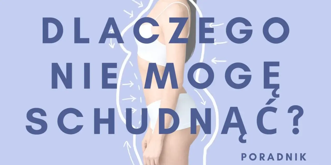 Sylwetka kobiety w bieliźnie, z napisem "DLACZEGO NIE MOGĘ SCHUDNĄĆ?". Poradnik dietetyczny.