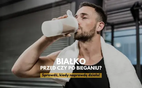 Mężczyzna pije białko z shakera po treningu. Czy białko przed czy po bieganiu jest lepsze? Sprawdź, kiedy naprawdę działa!