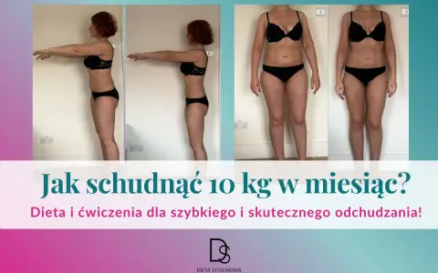 Kobieta pokazuje metamorfozę sylwetki. Dowiedz się, jak schudnąć 10 kg w miesiąc dzięki diecie i ćwiczeniom.