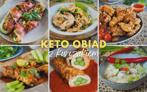 Keto obiad z kurczakiem: faszerowana cukinia, kurczak z szparagami, skrzydełka, kotleciki i zupa. Pyszne i zdrowe dania.