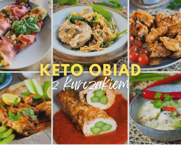 Keto obiad z kurczakiem: faszerowana cukinia, kurczak z szparagami, skrzydełka, kotleciki i zupa. Pyszne i zdrowe dania.