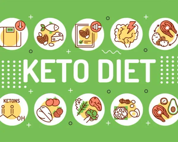 Keto adaptacja: waga, ryba, orzechy, mózg, mięso, ketony, warzywa, jajka, awokado.
